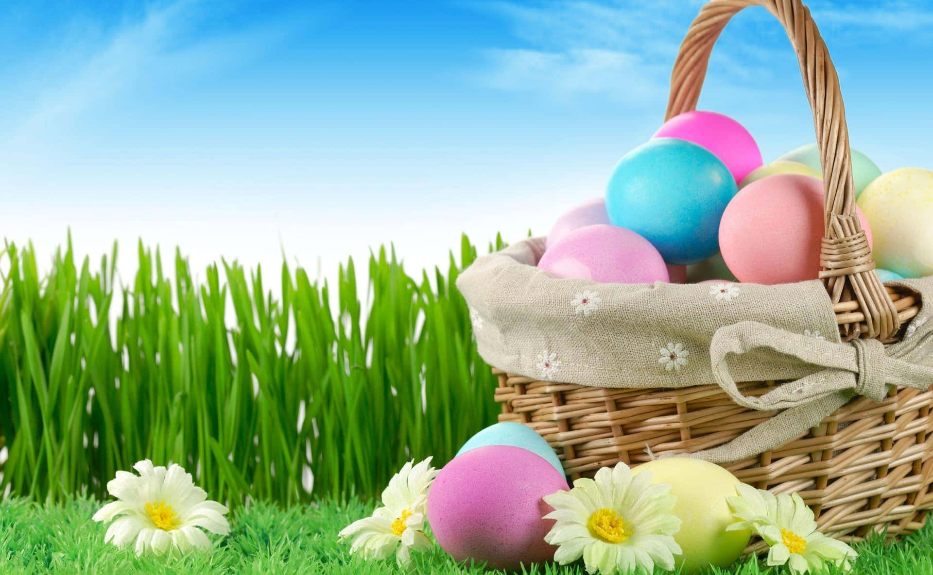 Celebrating Easter with a basket of Easter eggs
