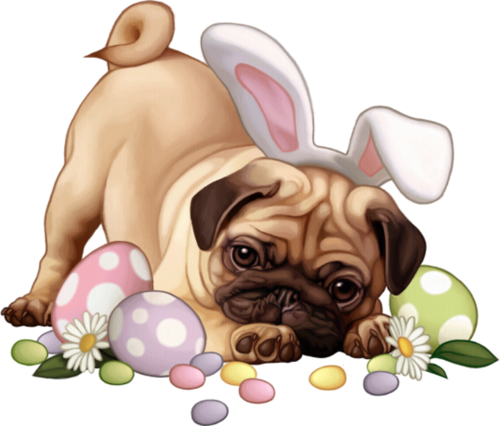Easter Pugwith Bunny Earsand Eggs PNG