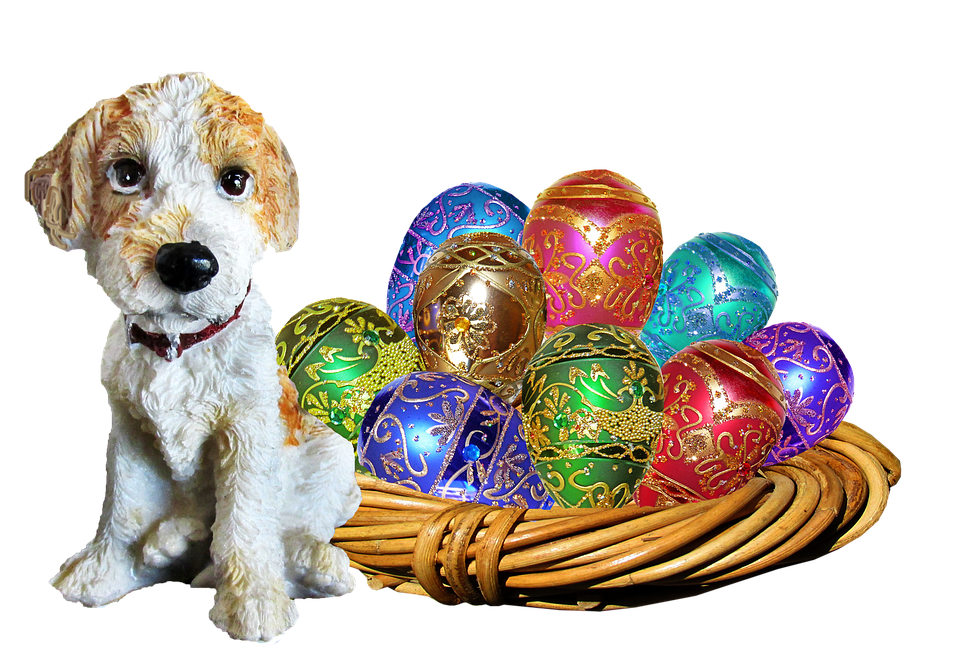Easter Puppy With Decorated Eggs PNG