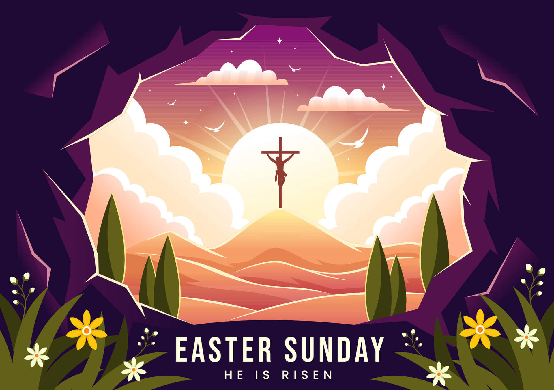 Easter Sunday He Is Risen Illustration Wallpaper