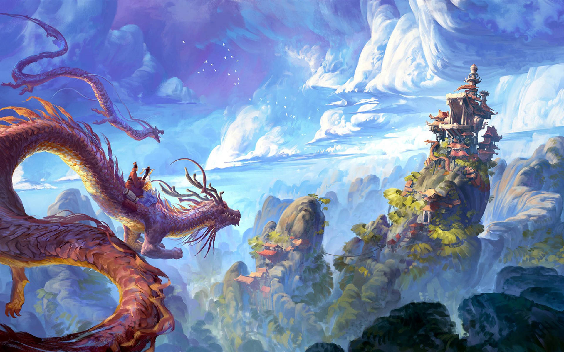 Eastern Dragons Fantasy Land Wallpaper