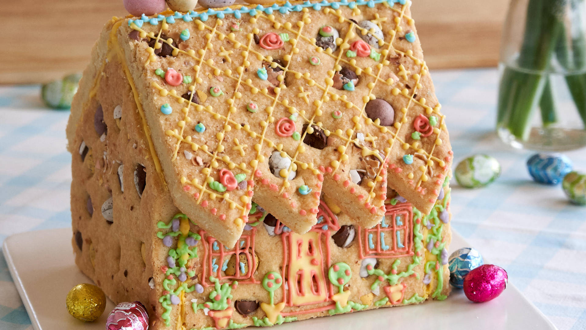 Whimsical Easter Sunday Gingerbread House Wallpaper