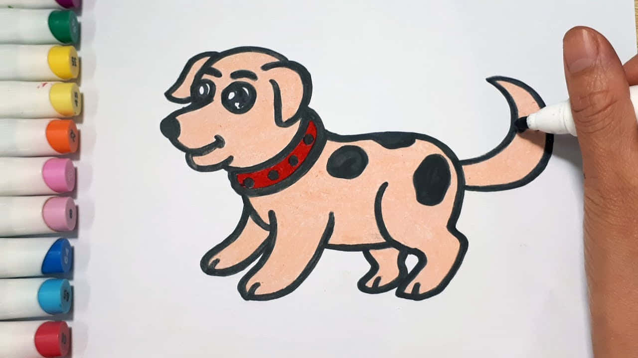 A Person Drawing A Dog With Markers