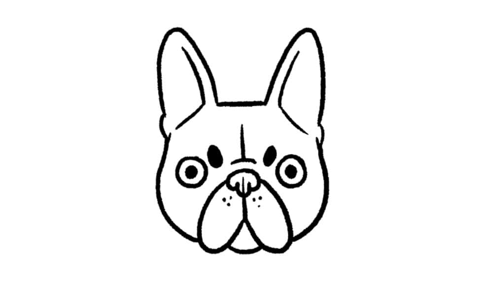 Ensvartvit Teckning Av En Fransk Bulldog