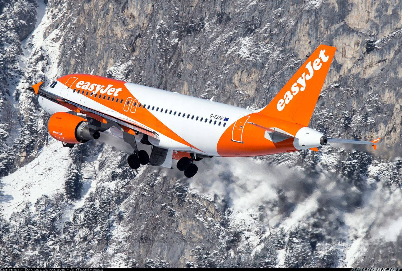 A scenic journey with EasyJet over the rocky mountains Wallpaper