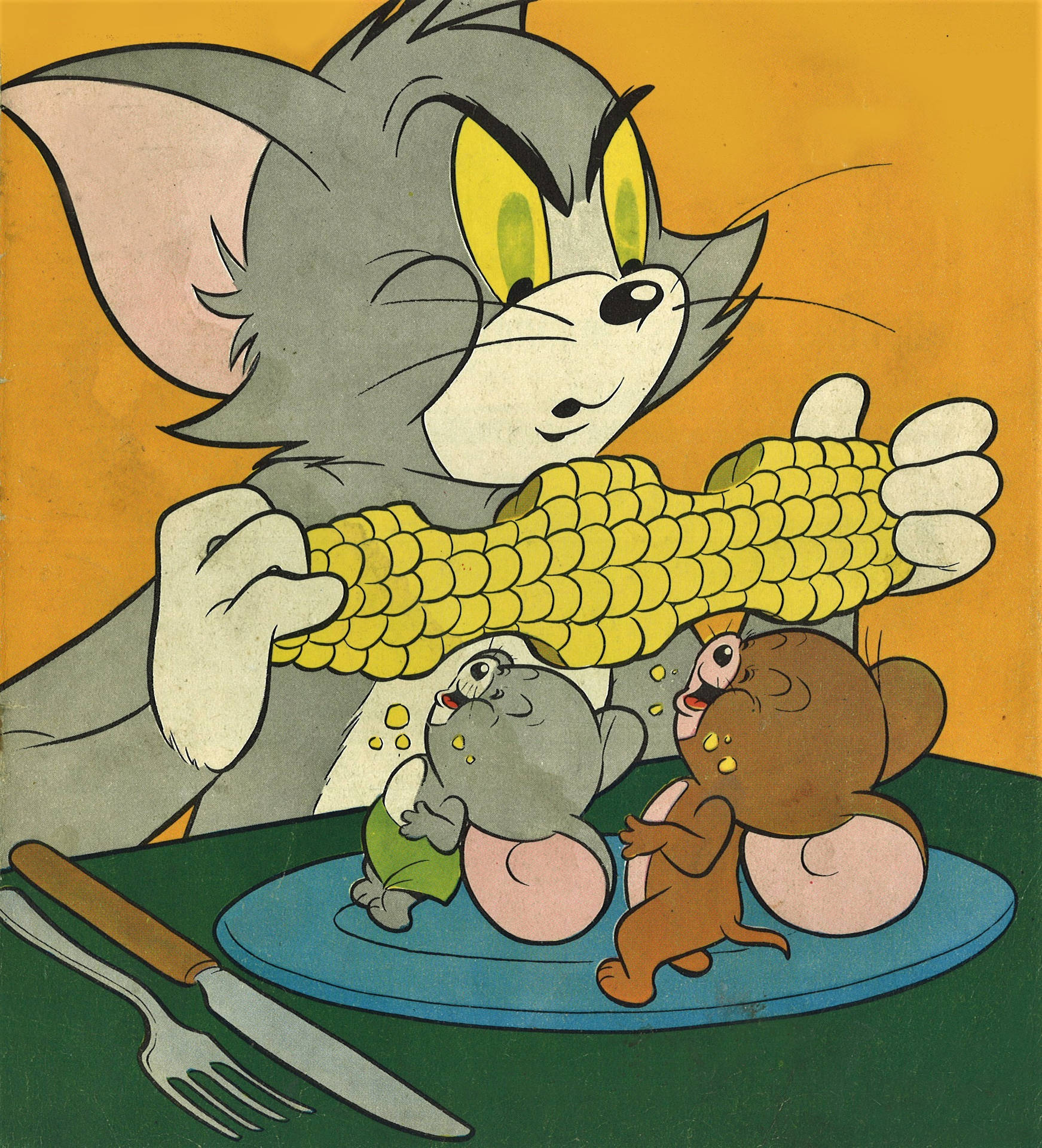 Eating Corn Cob With Tom And Jerry Aesthetic Background