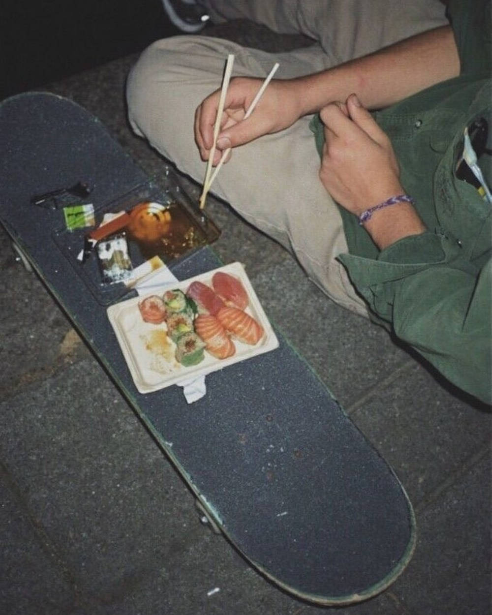 Eating Sushi Japanese Food Skater Aesthetic Background