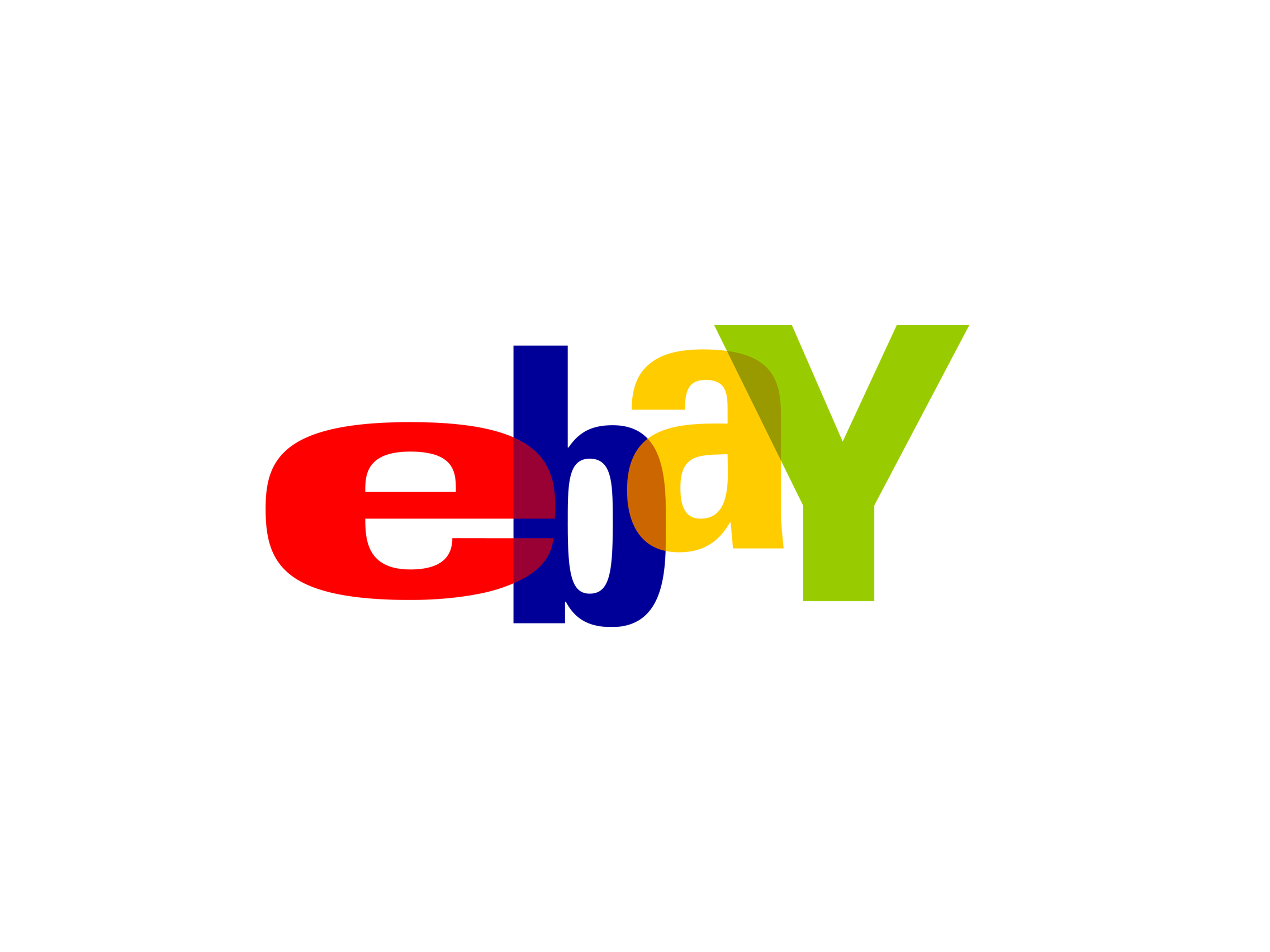 eBay background — The eBay logo in bold red blue yellow and green letters centered on a solid black background.