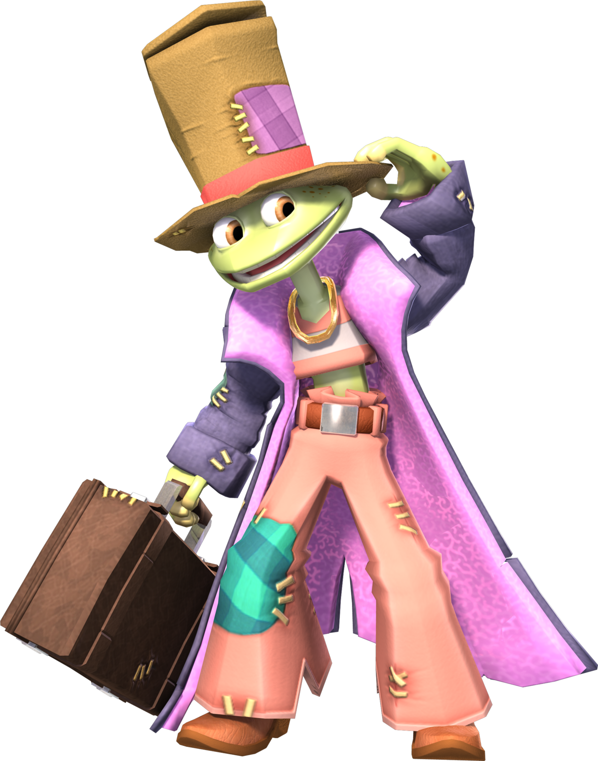 Eccentric Frog Characterwith Top Hatand Suitcase PNG