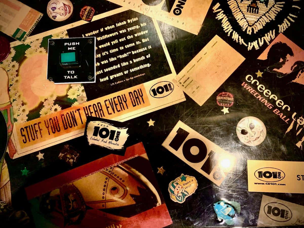 Eclectic Sticker Covered Tabletop Wallpaper