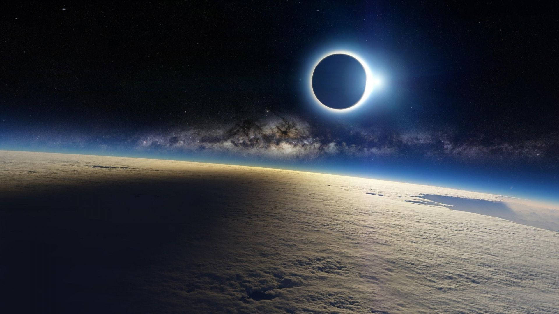 A spectacular view of a total solar eclipse in Earth's orbit. Wallpaper