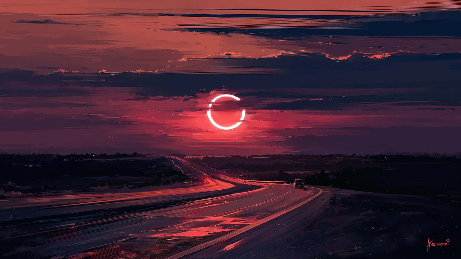 Eclipse_ Over_ Highway_ Art Wallpaper