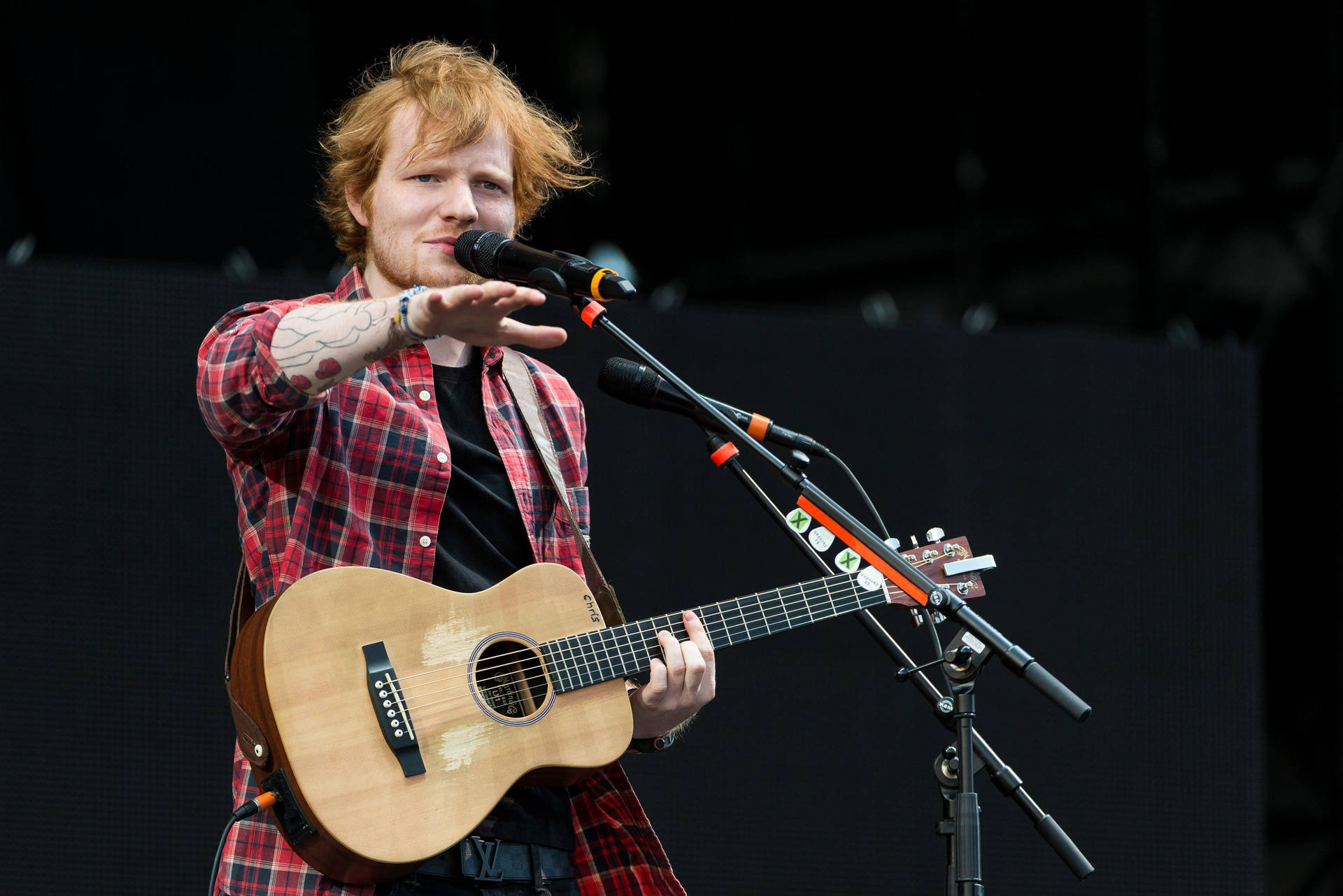 Ed Sheeran in a Red Flannel Shirt Wallpaper
