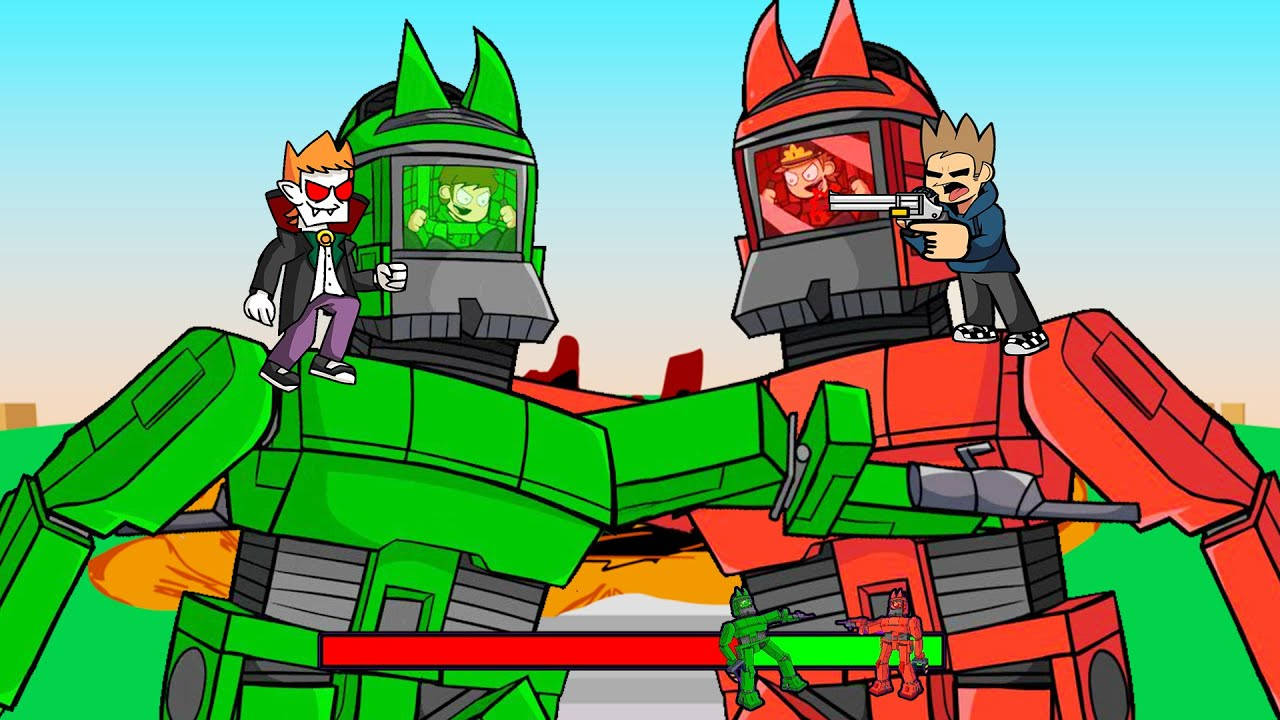Personaggi Di Eddsworld Sui Robot Giganti Verdi Sfondo