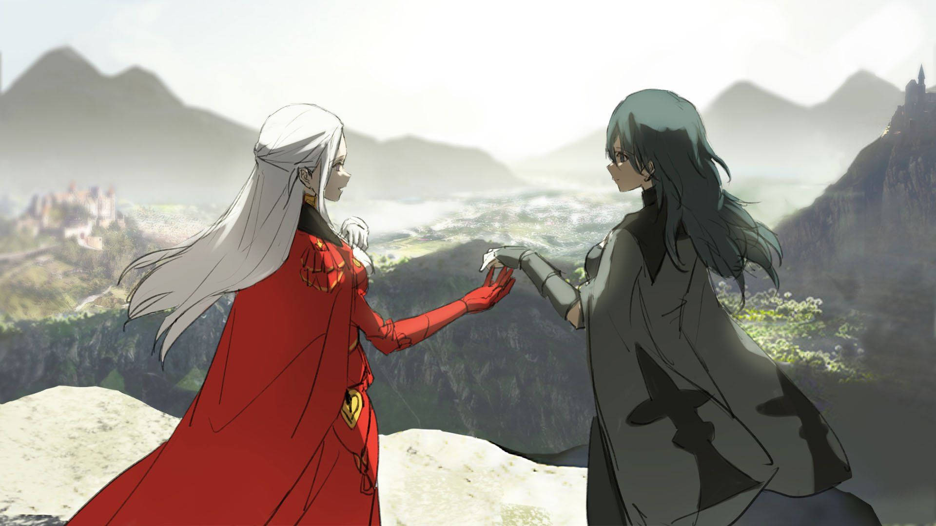 “A determined Edelgard and Female Byleth prepare to battle in Fire Emblem Three Houses” Wallpaper
