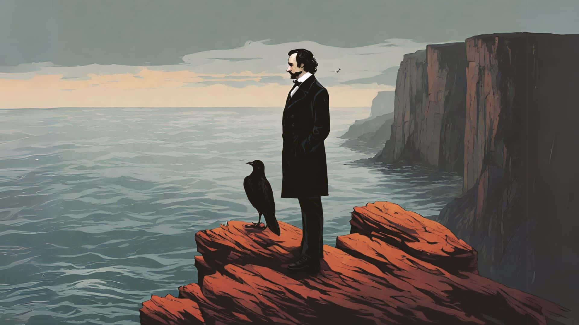 Edgar Allan Poe Cliffside Meditation Wallpaper