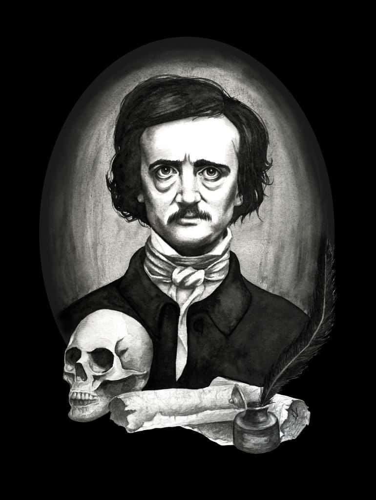 Edgar Allan Poe Portraitwith Skulland Quill Wallpaper