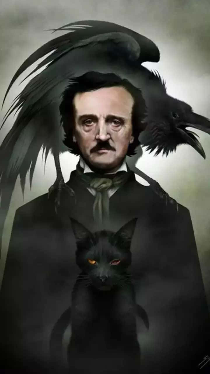 Edgar Allan Poewith Ravenand Black Cat Wallpaper