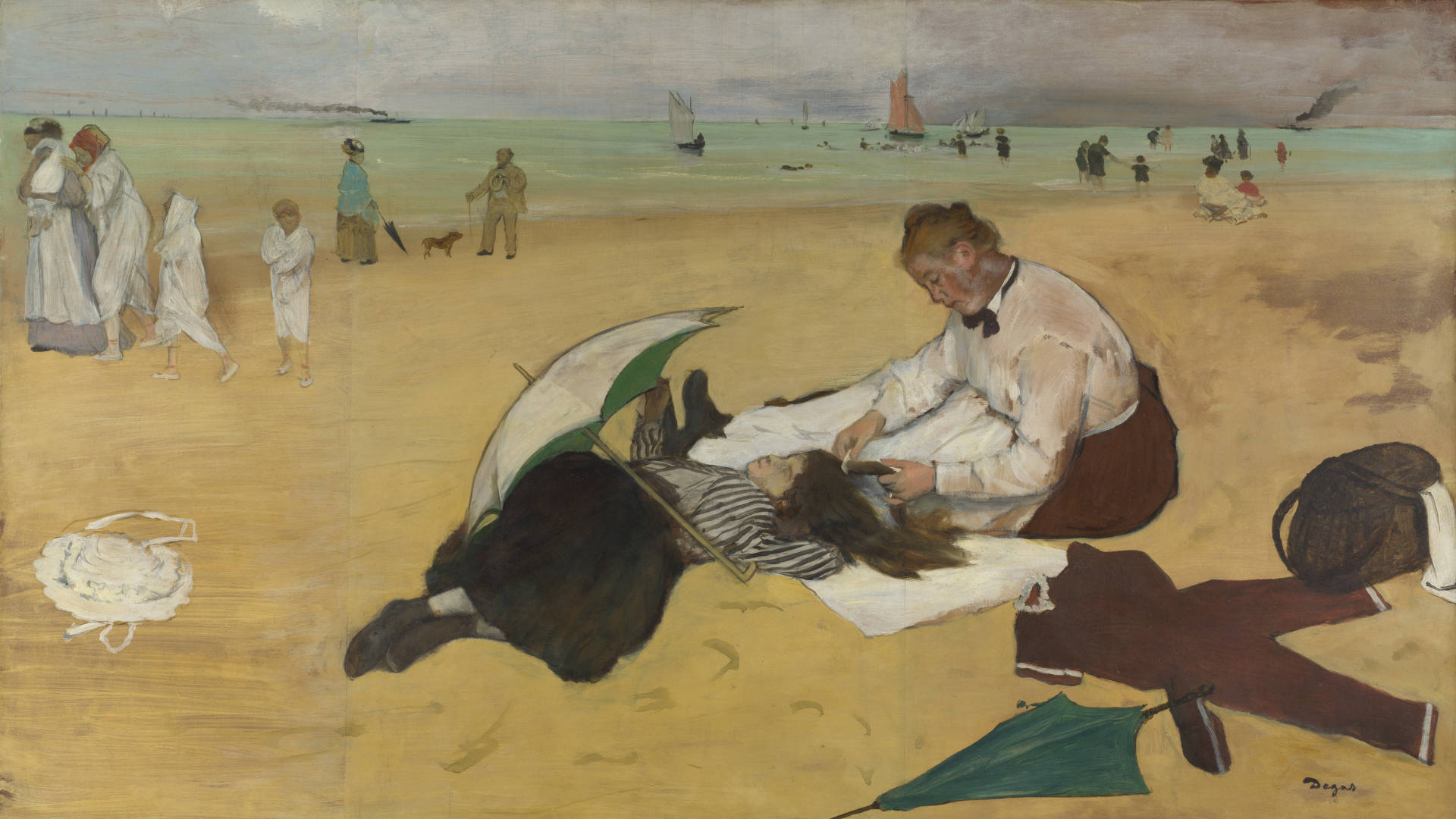 Edgar Degas Dipinto Della Scena Della Spiaggia Sfondo