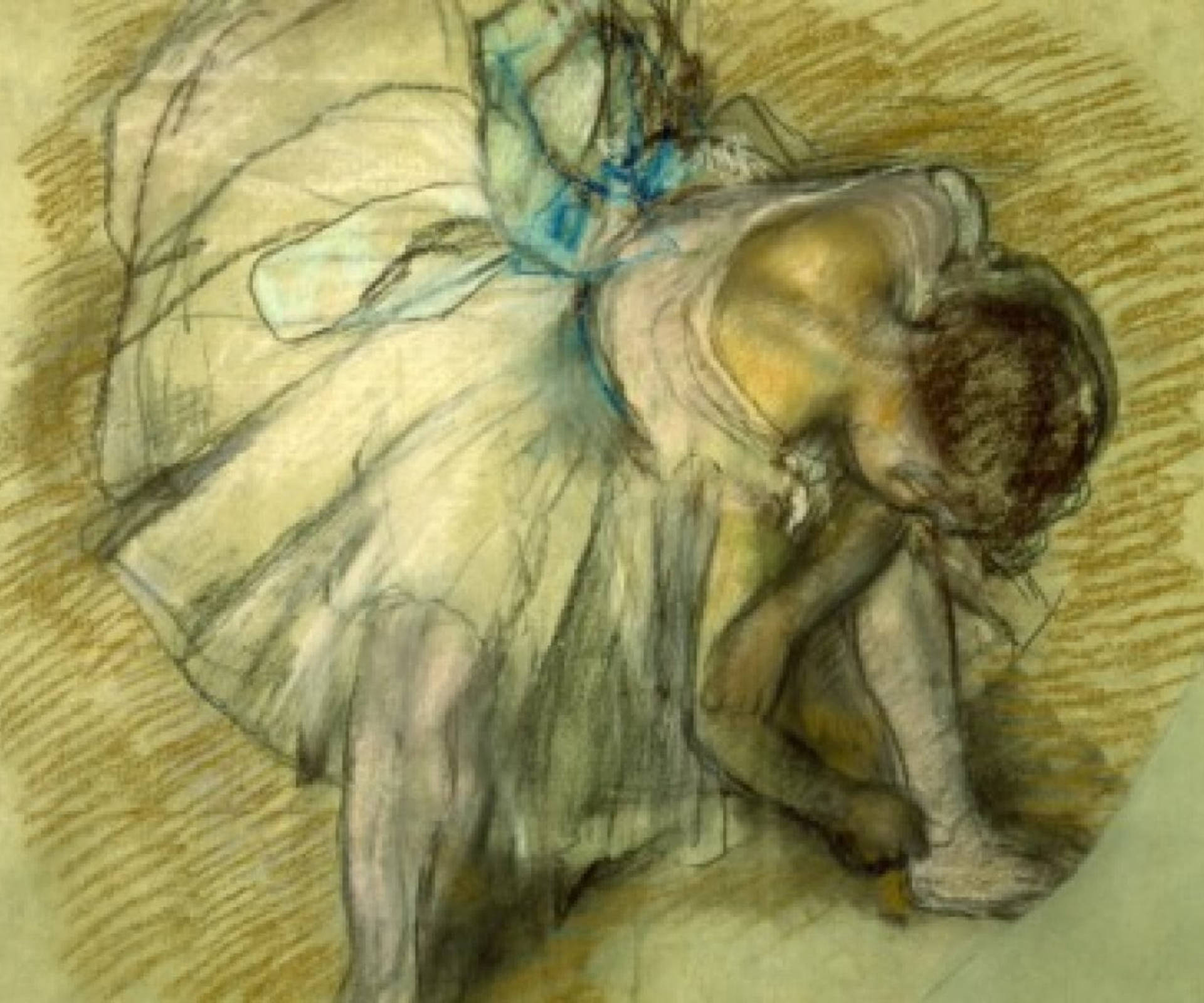 Edgar Degas Dansejusterende hendes sko Tapet Wallpaper