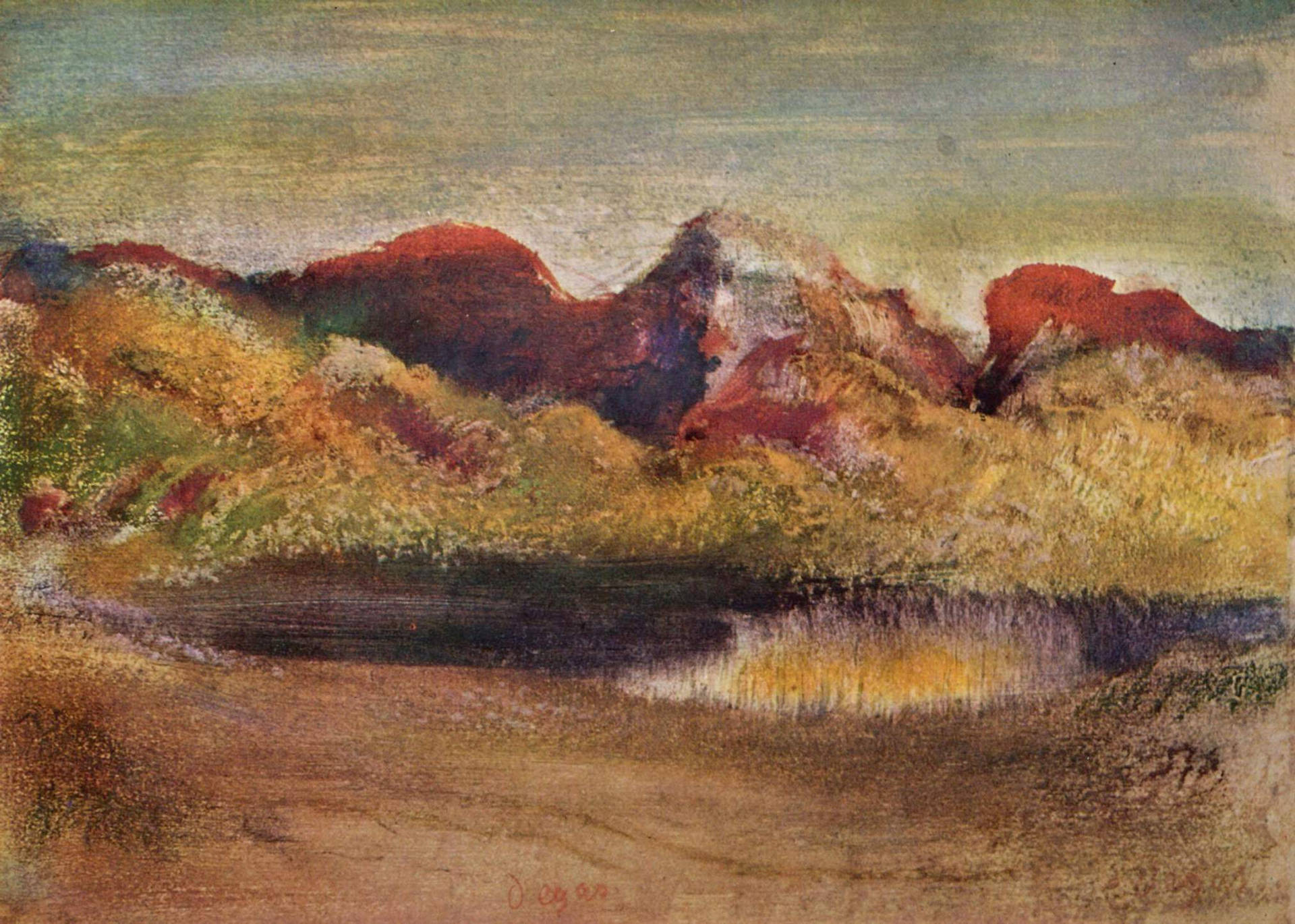Edgar Degas Lago E Montagne Sfondo