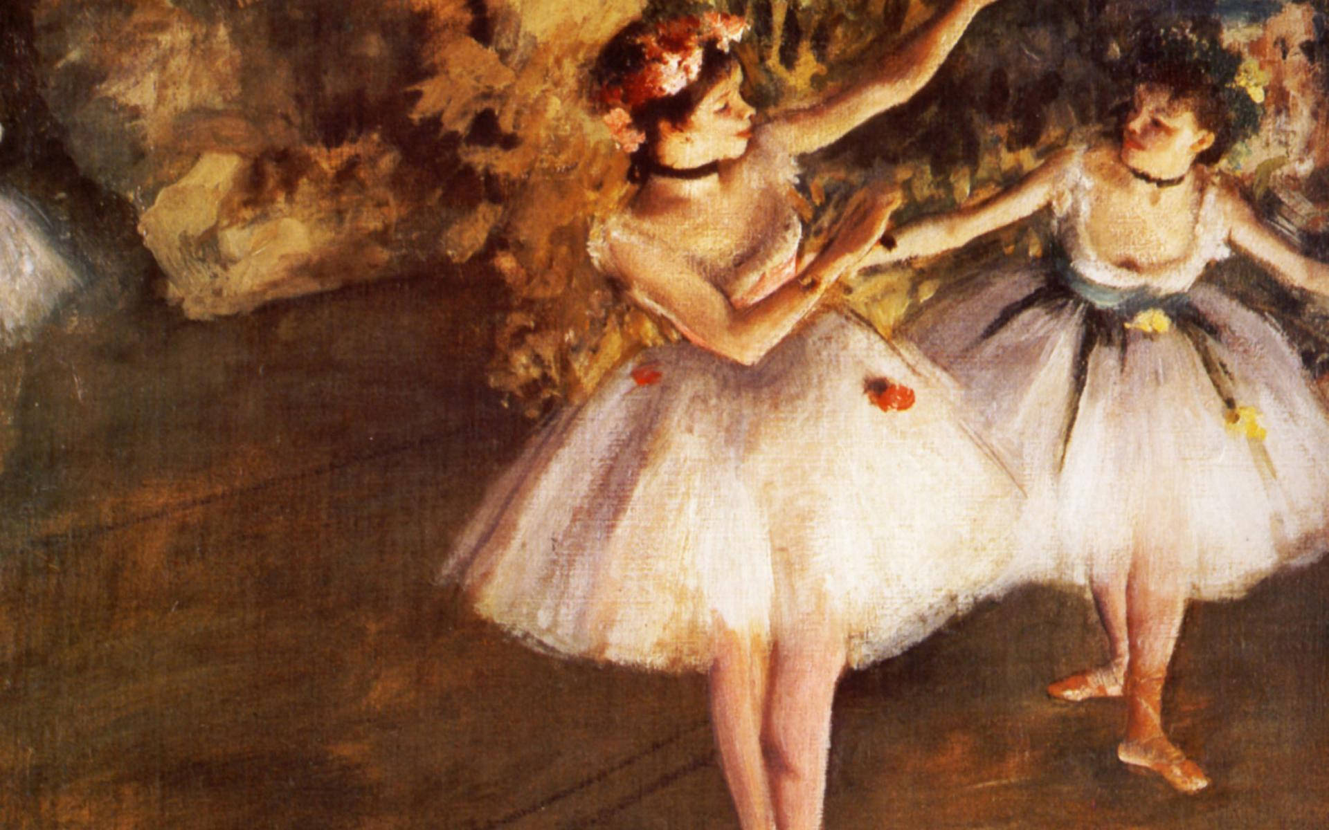 Edgar Degas Due Ballerini Sul Palco Sfondo