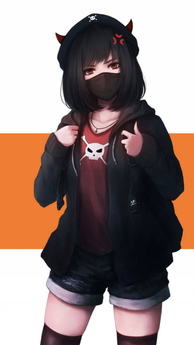 Edgy Anime Girl In A Hoodie Wallpaper