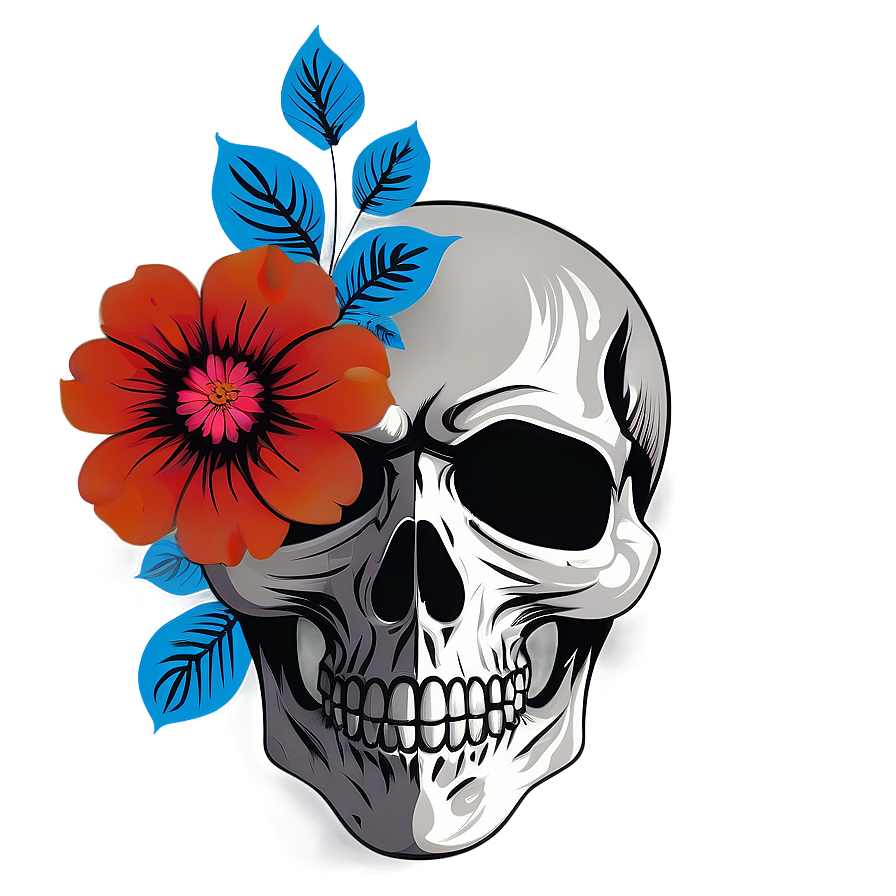 Edgy Skull And Flower Vector Png 06252024 PNG