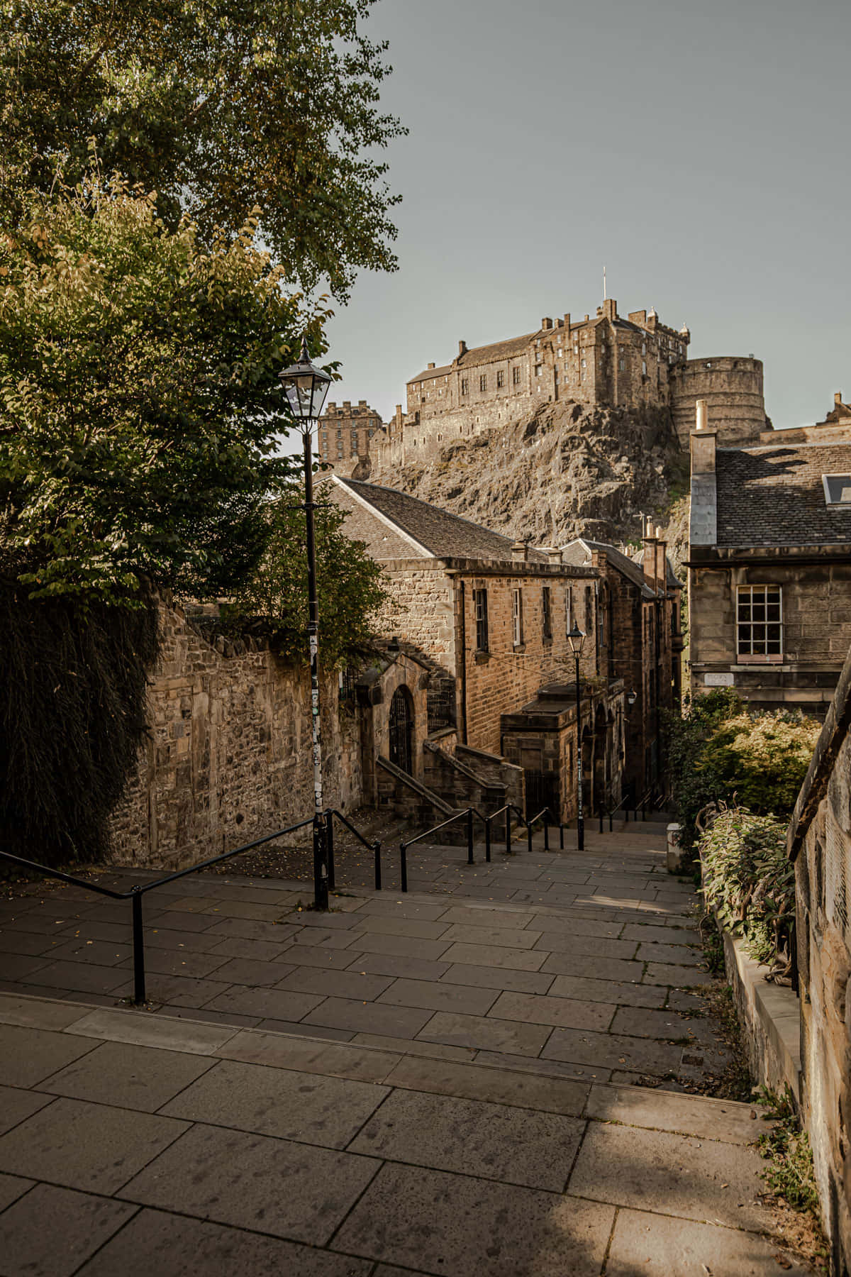 Edinburgh Castle View From Cobbled Street Wallpaper