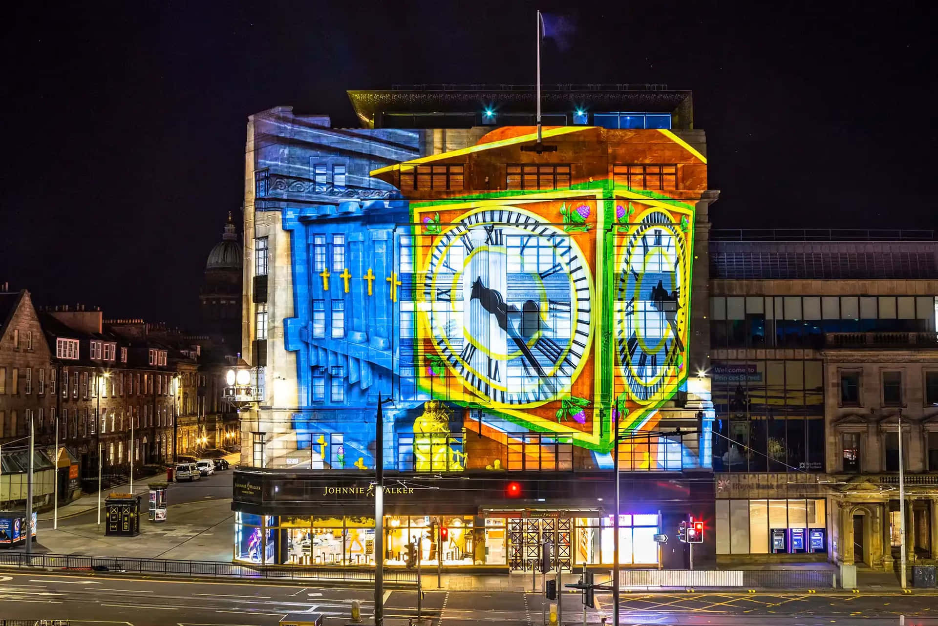 Edinburgh Princes Street Light Projection Wallpaper