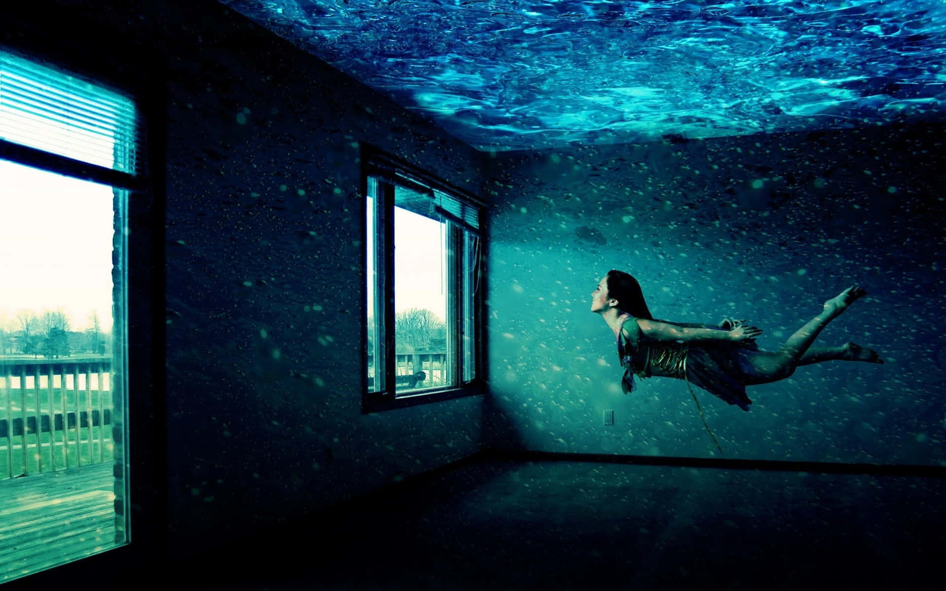 Woman Swimming In Room Editing Background