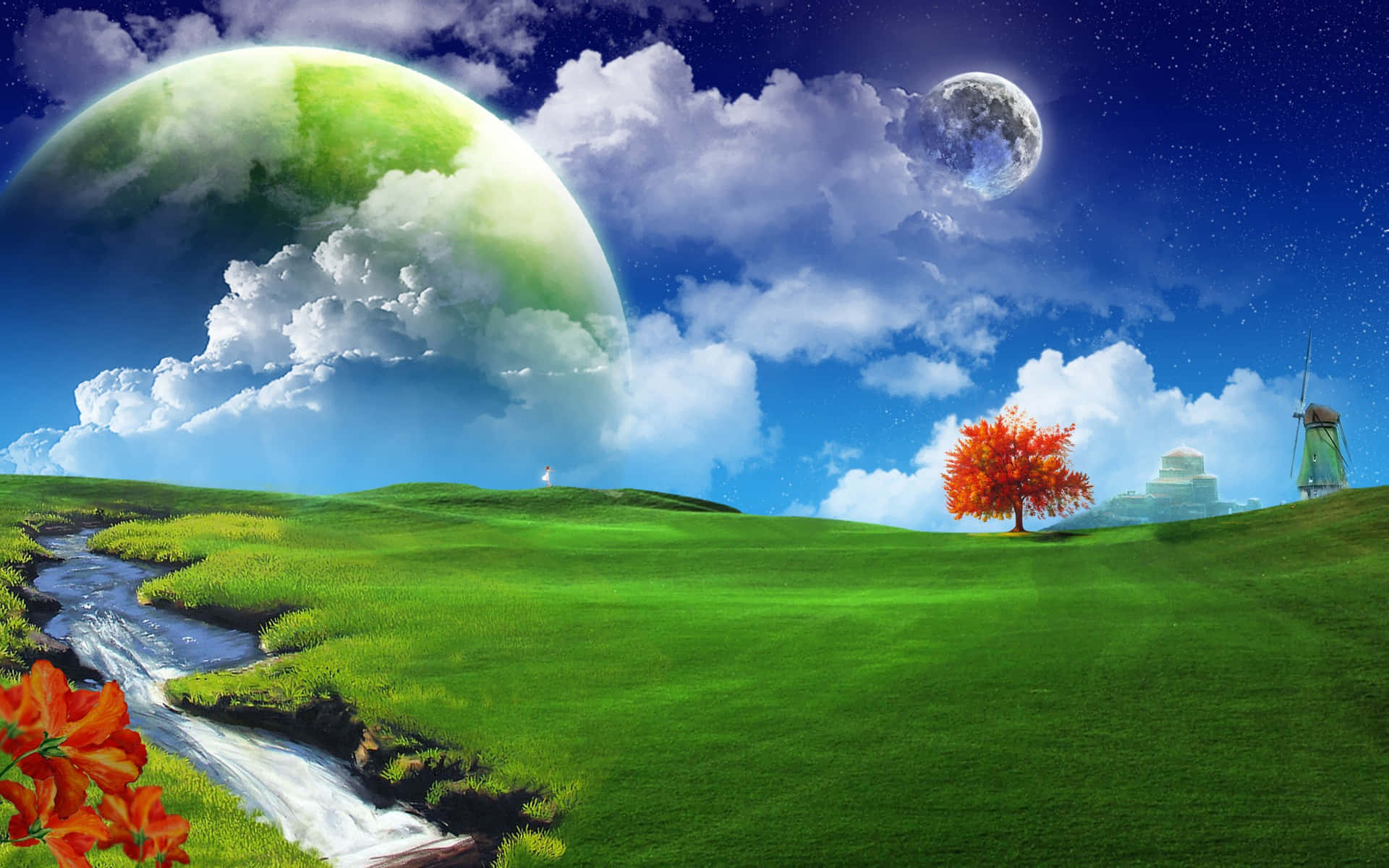 Fantasy Art Green Field Planet Editing Background