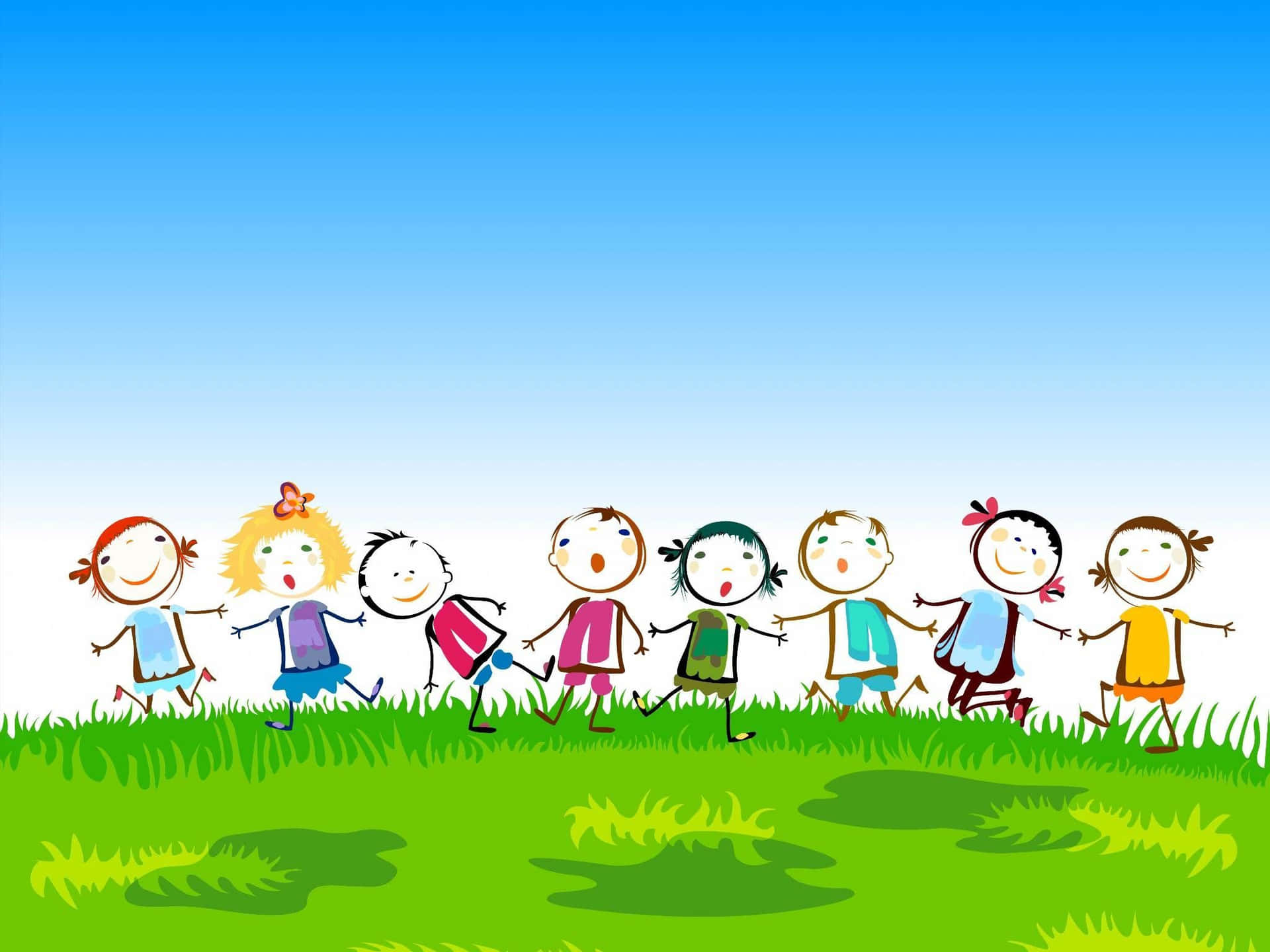 Children Playing In The Grass Vector
