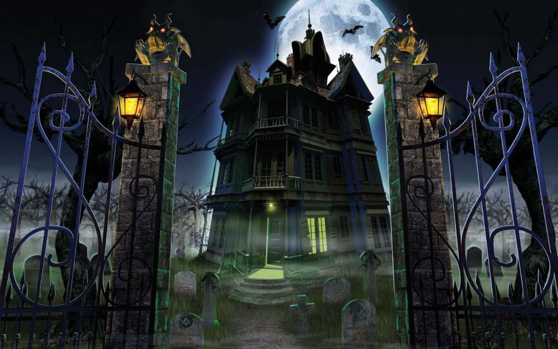 Eerie Awakening - An Ancient Haunted Mansion Under Spectral Moonlight