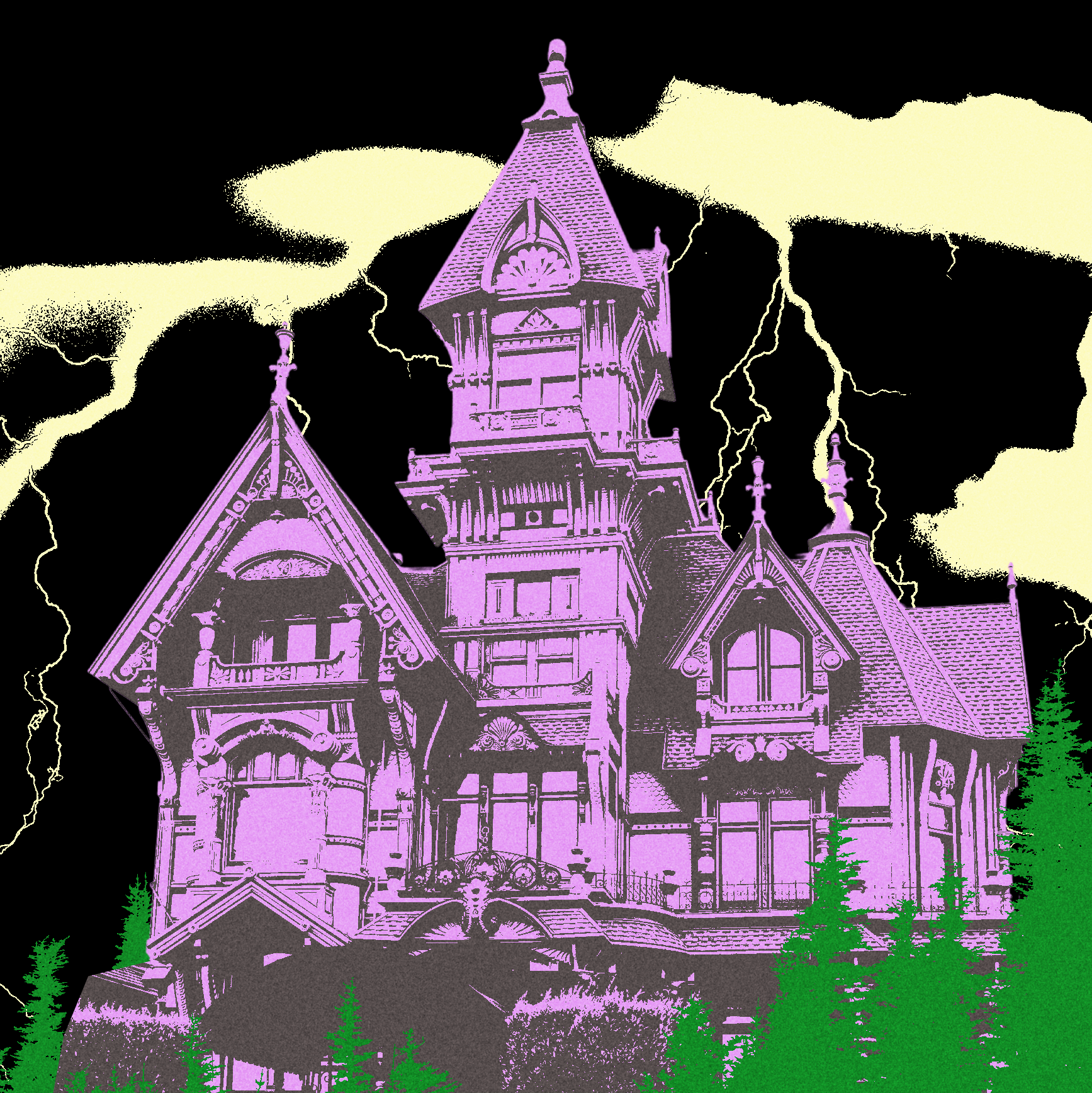 "eerie Haunted House Under Full Moonlight"