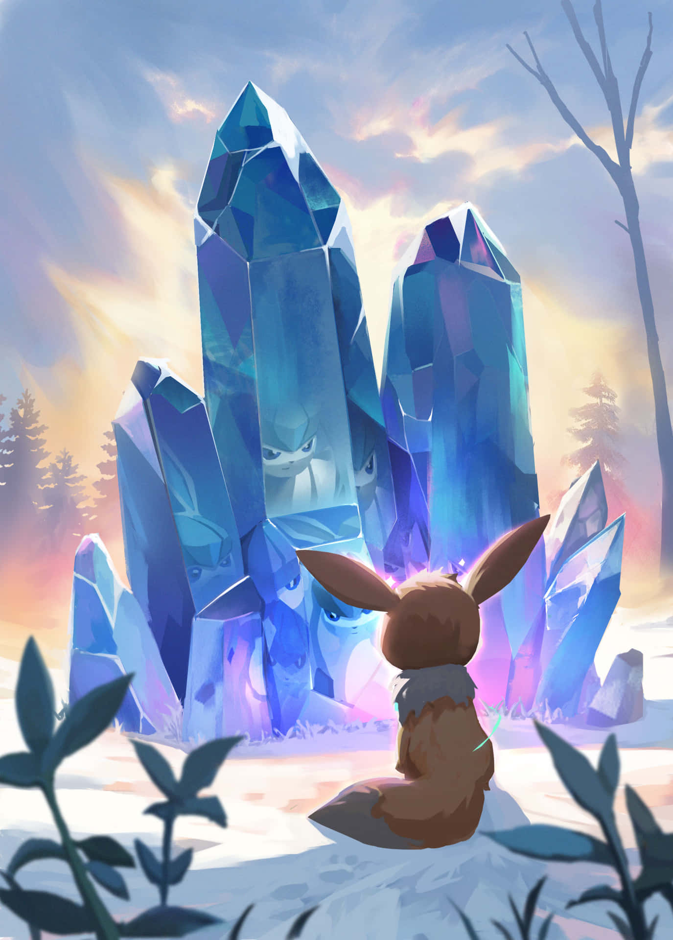 Eevee Pertemuan Dengan Golem Kristal Wallpaper