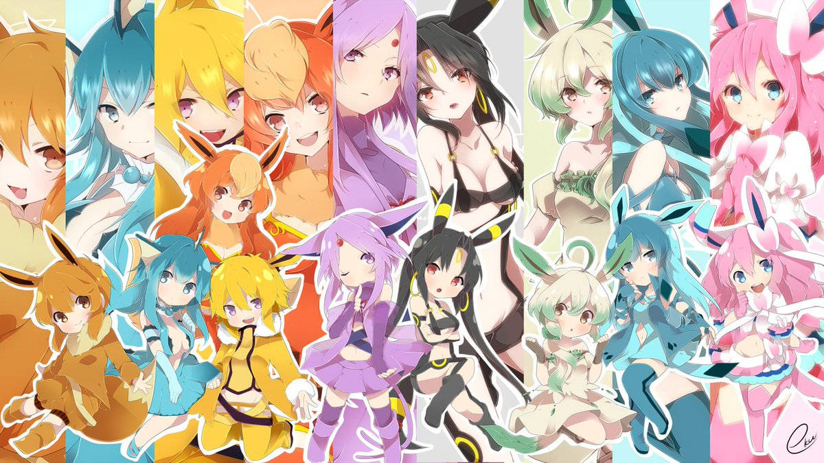 A Collage Of Anime Girls In Different Colors Wallpaper