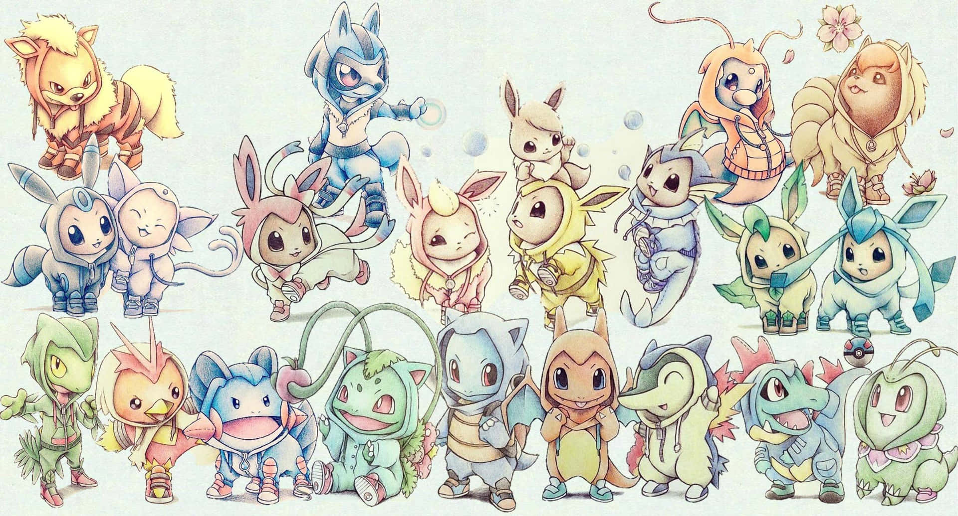 Pokemoneine Gruppe Von Cartoon-figuren. Wallpaper