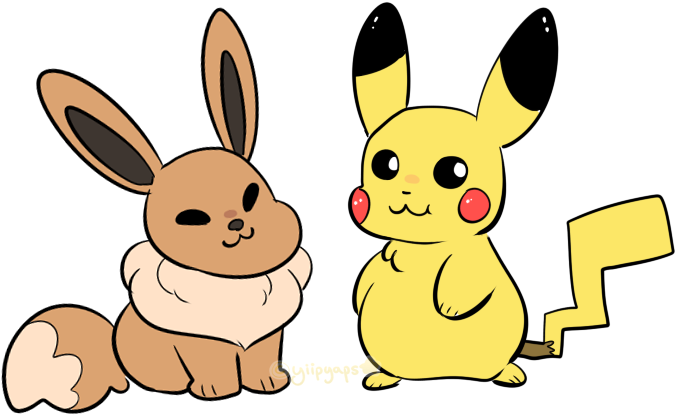 Eeveeand Pikachu Friends PNG