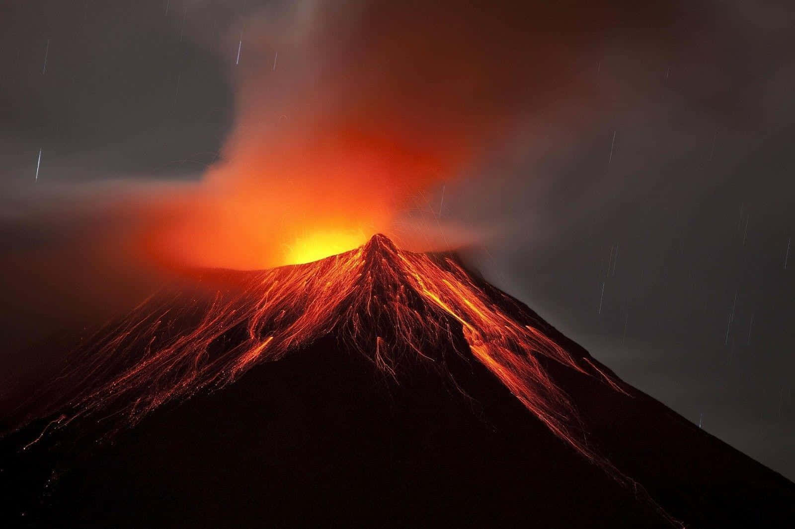 Effusive Volcanic Eruption At Night Wallpaper