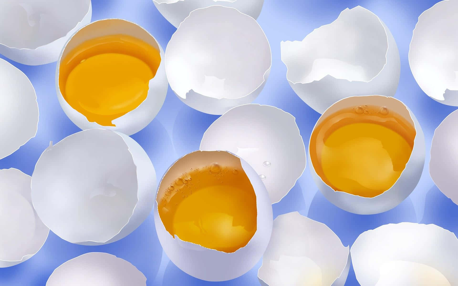 A Group Of Eggs With White And Yolks On A Blue Background