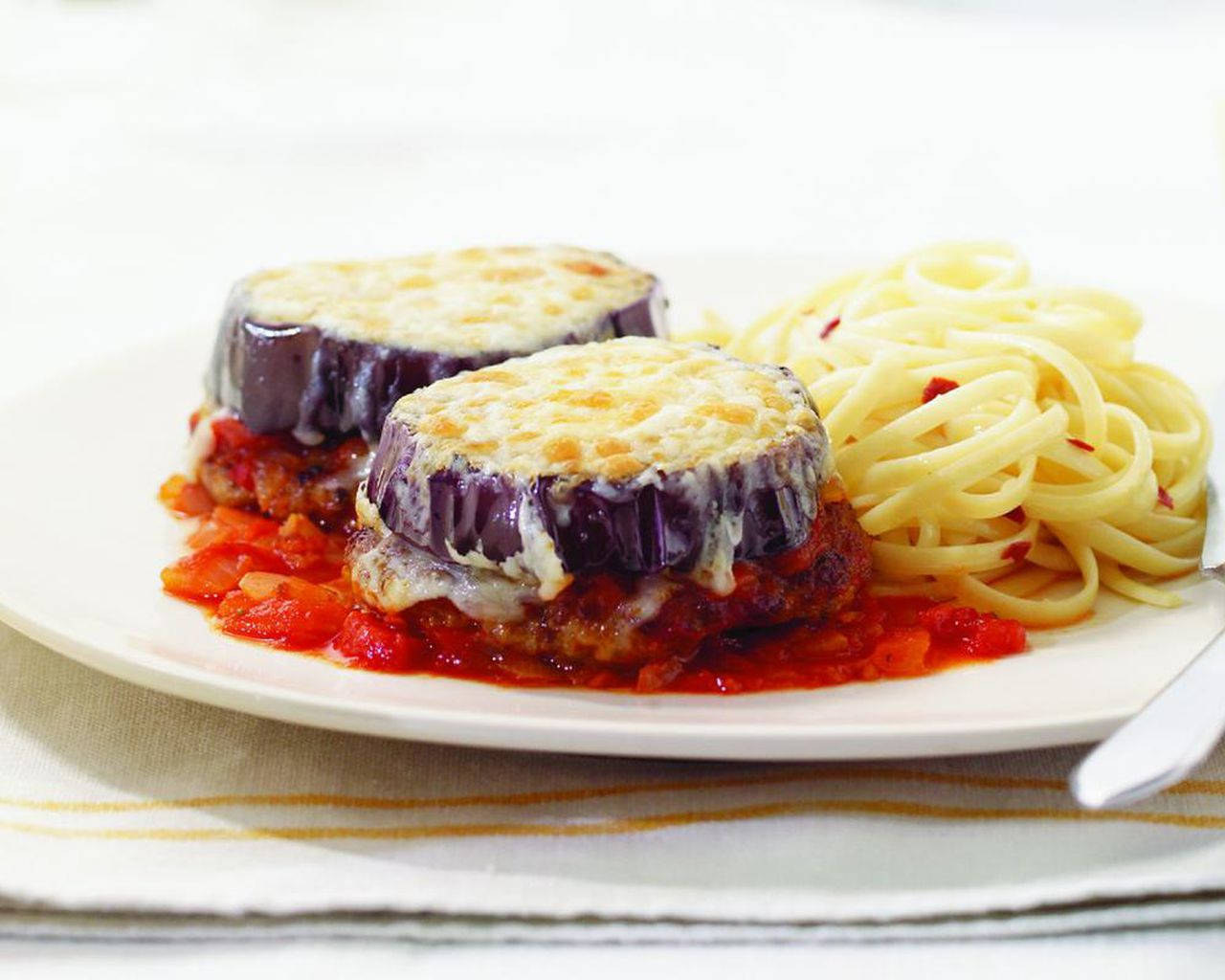 Delicious Eggplant Parmigiana with Cheese Sauce & Pasta Wallpaper