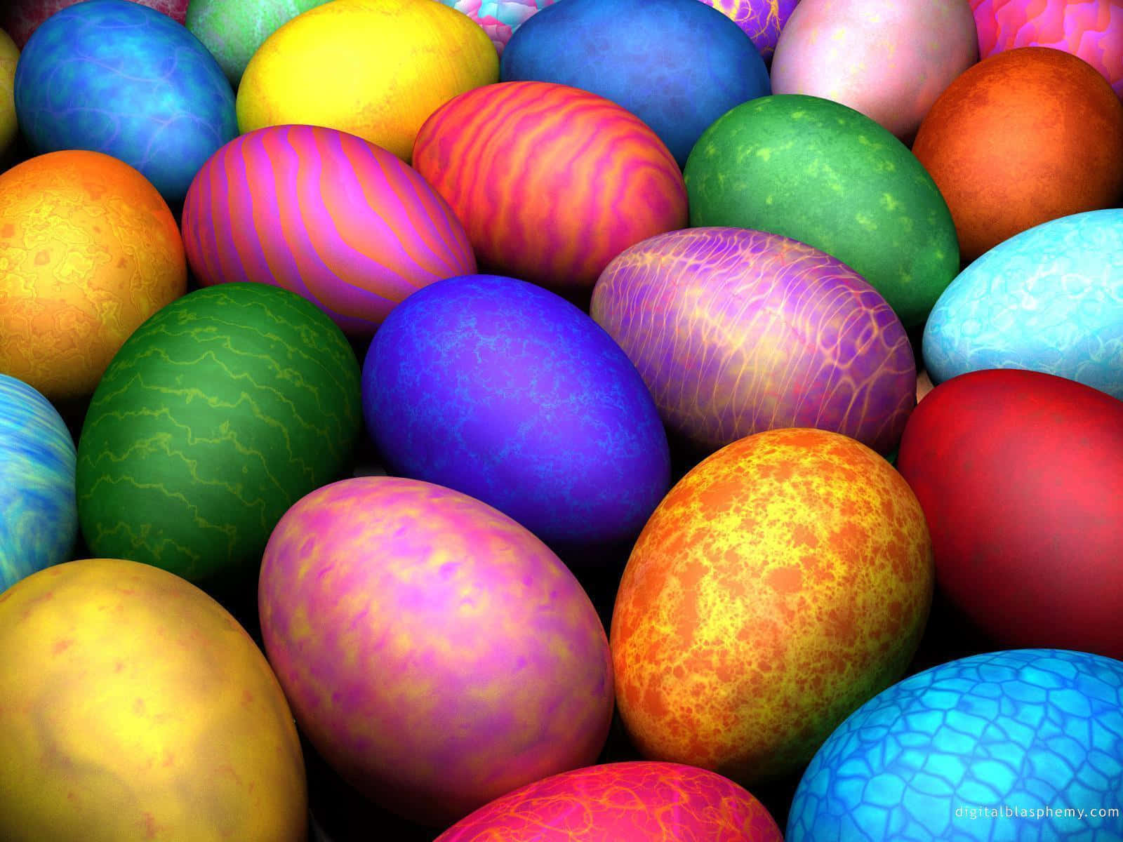 A Group Of Colorful Easter Eggs Are Arranged In A Pile