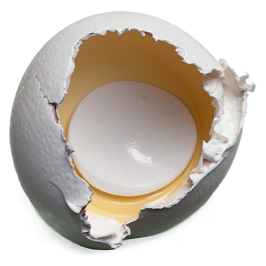 Eggshell Split PNG 15 PNG — A cracked eggshell reveals a smooth white yolk nestled in a creamy yellow center against a soft neutral background.