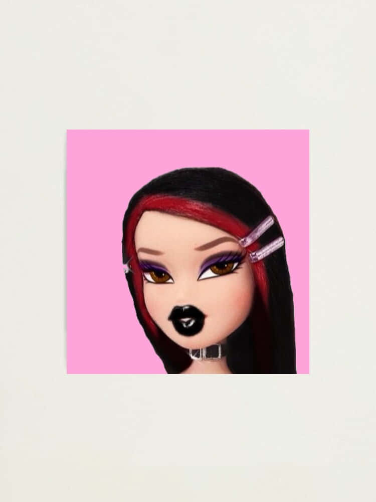 A Girl With Black Hair And Black Lipstick On A Pink Background Wallpaper