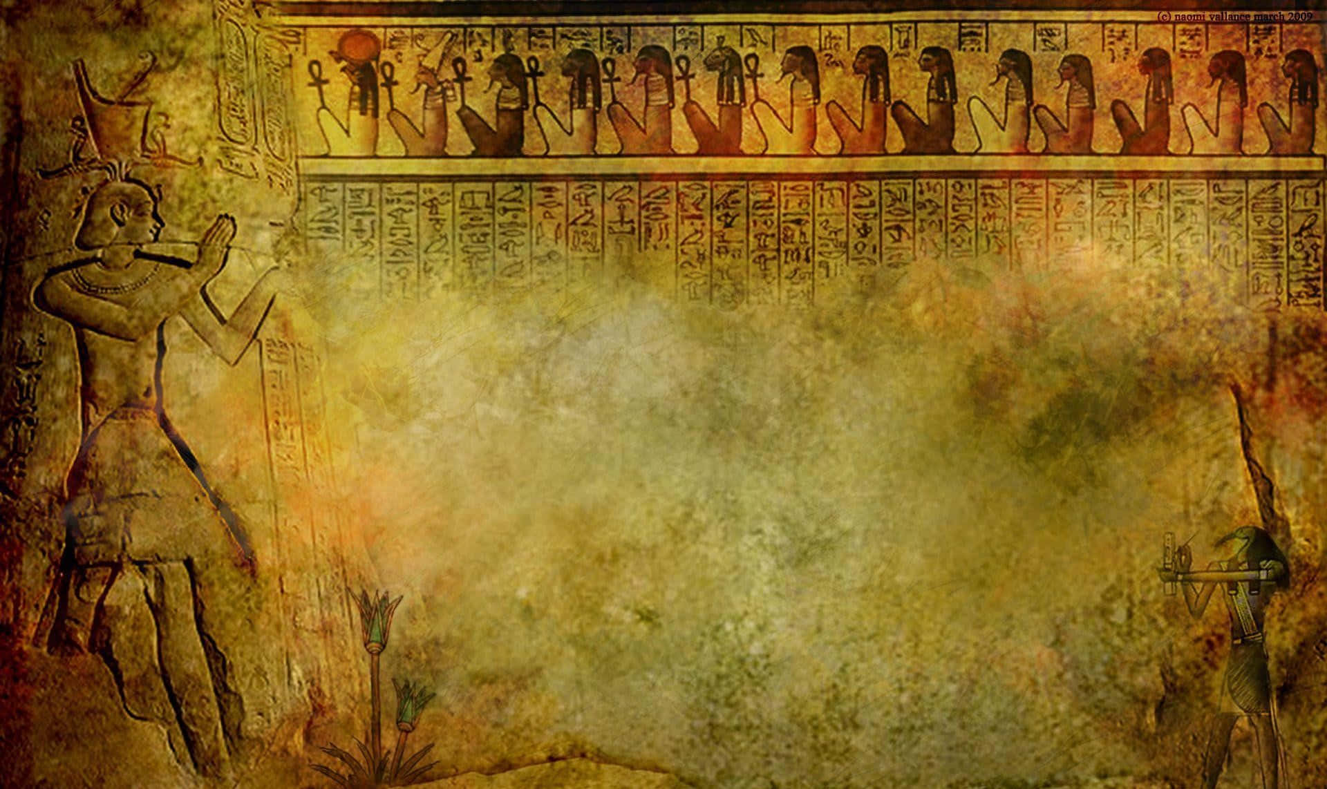 Egyptiskbakgrund Med En Farao Och En Faraos Staty
