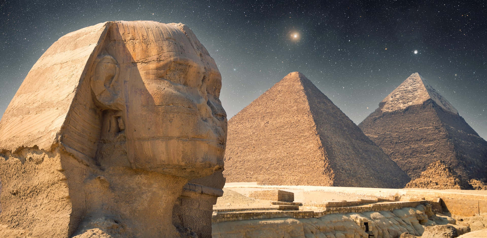 Great Sphinx Head With Pyramids Egyptian Background