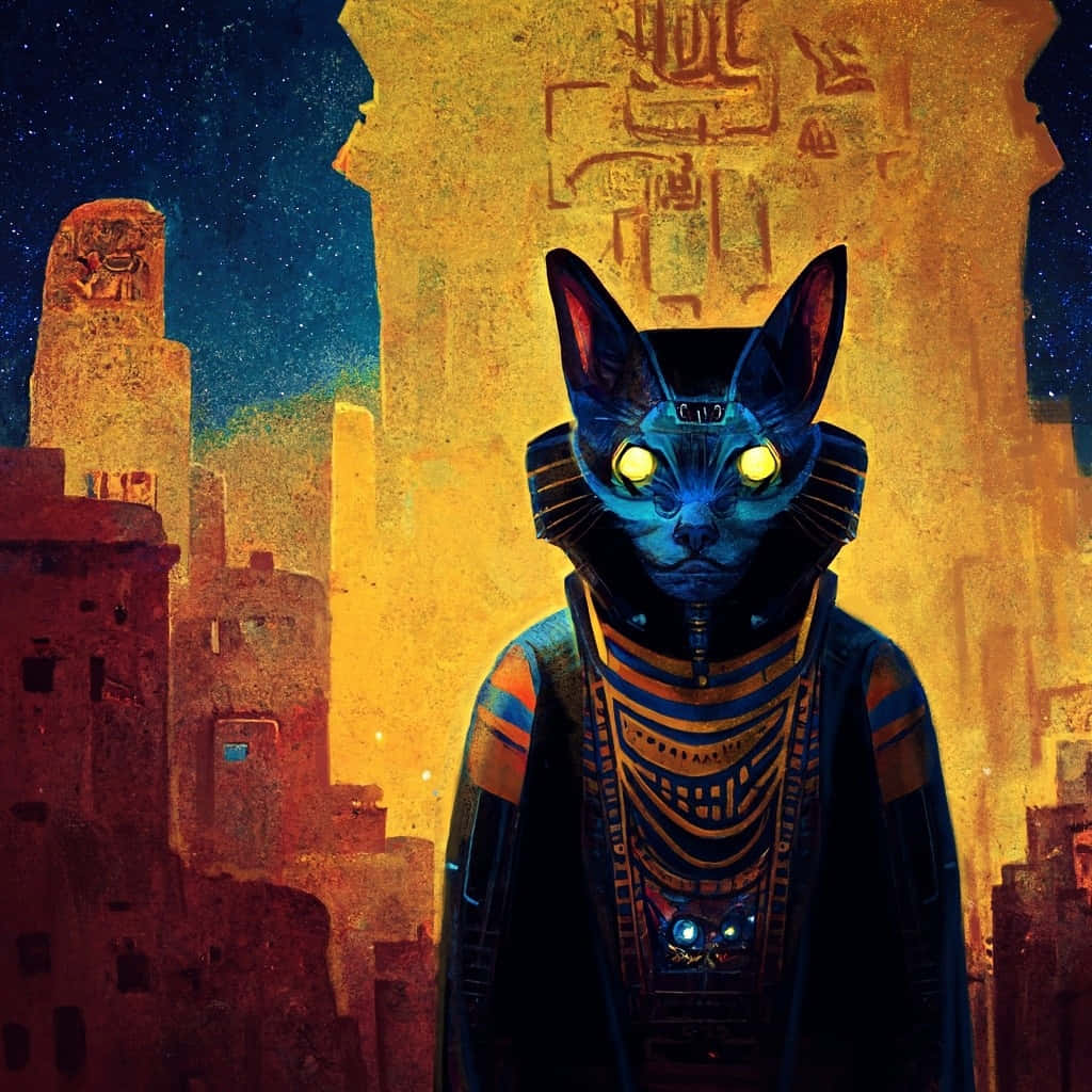 Egyptian Cat Art In Gold Aesthetic Ruins Picture