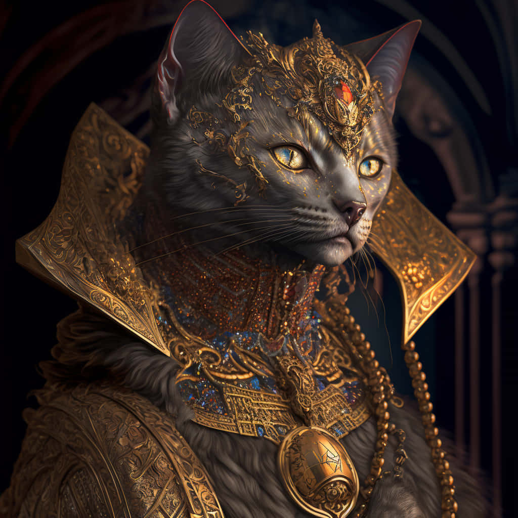 Egyptian Cat With Gold Jewelry Picture