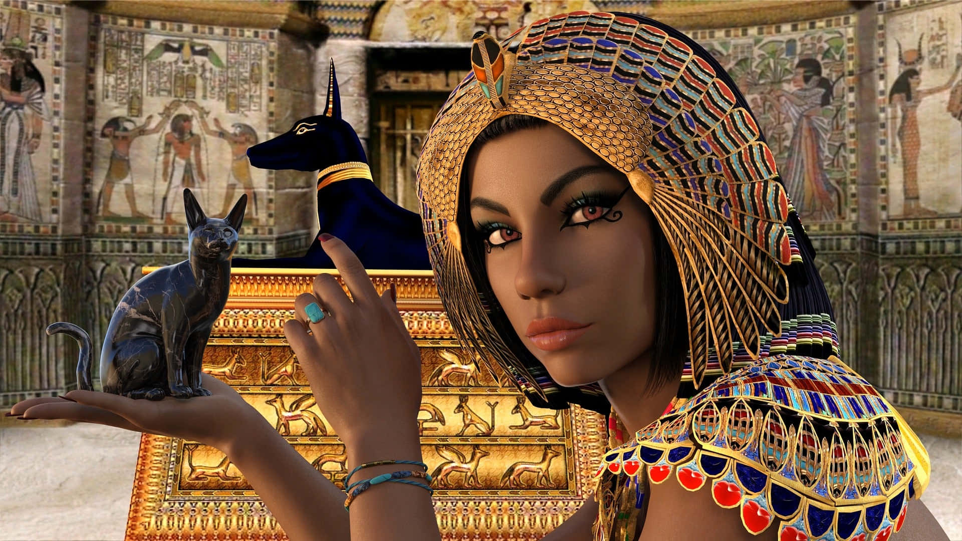 Estátuade Gato Egipcio Llevada Por Una Mujer Egipcia En Una Imagen.